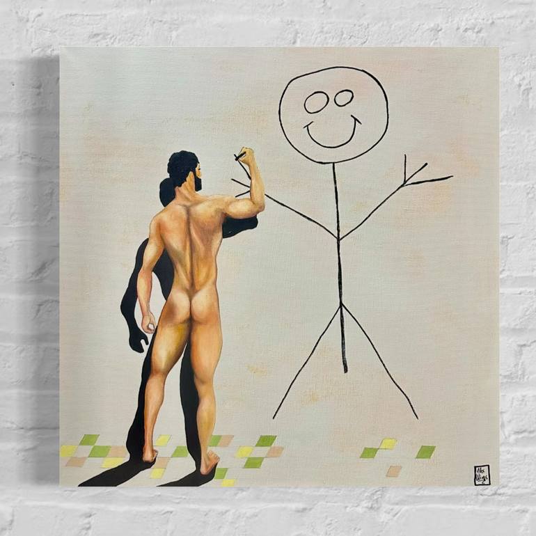 Original Abstract Expressionism Men Painting by Alex Wings