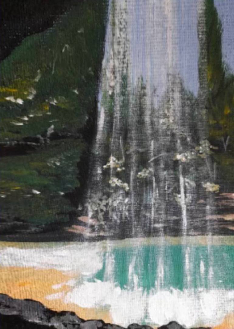 Waterfall original acrylic painting Nature Artwork Mountains Art Painting  by Maryna Yasar