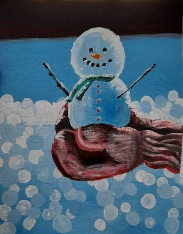 Snowman Painting Winter Original Art Snow Wall Art thumb