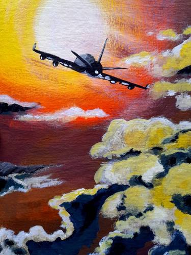 Airplane Painting Sunset Original Art thumb