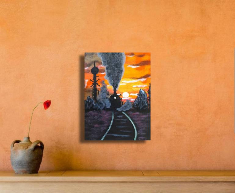 Original Conceptual Train Painting by Maryna Yasar