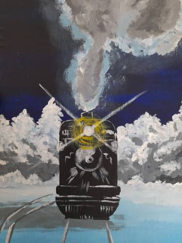 Train painting Winter Original Art thumb