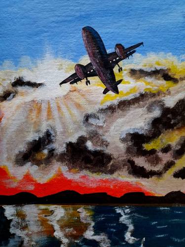 Airplane Painting Sunset Original thumb