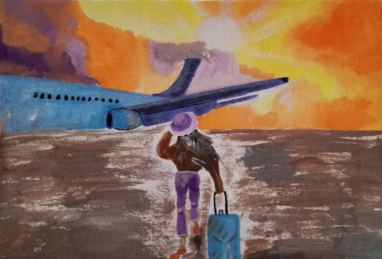 Travel painting Original Airport Artwork Painting by Maryna Yasar