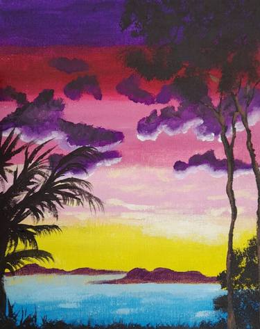 Sunset tropical painting Palm Tree Artwork thumb