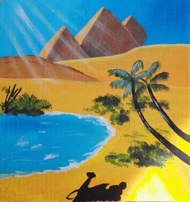 Pyramid Egypt Painting Original Canvas Desert Artwork Acrylic thumb