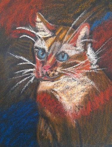 Cat Portrait Oil Pastel Drawing thumb