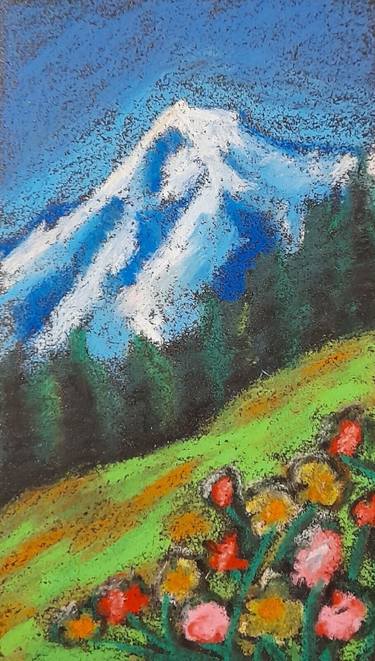 Mountains Oil Pastel Drawing thumb