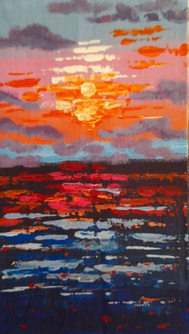Sunset seascape original painting thumb