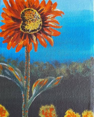 Sunflower, Oil Painting On Round Canvas, Painting by Iryna Khmelevska