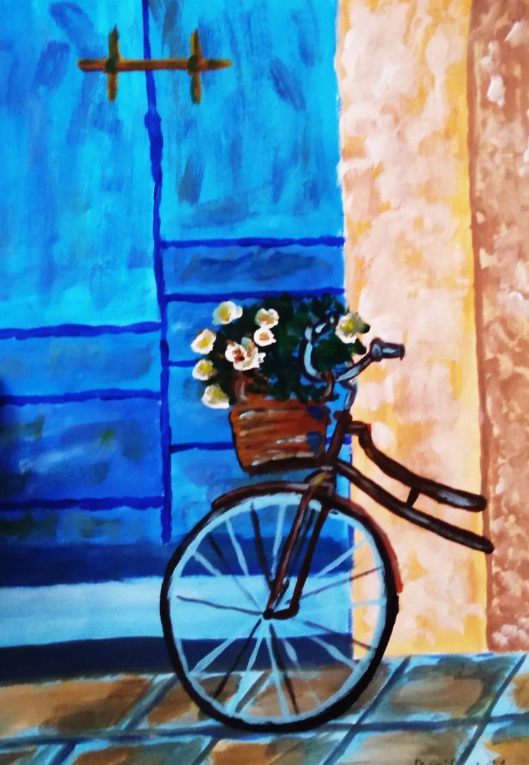 Bike Acrylic Painting Bicycle Original Artwork Painting by Maryna Yasar