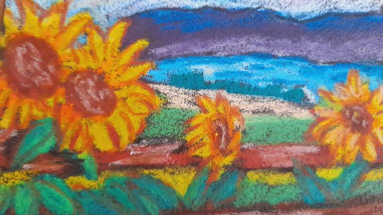 Rustic Landscape Oil Pastel Drawing by Maryna Yasar