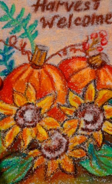 Sunflowers Painting Pumpkin Original Art thumb