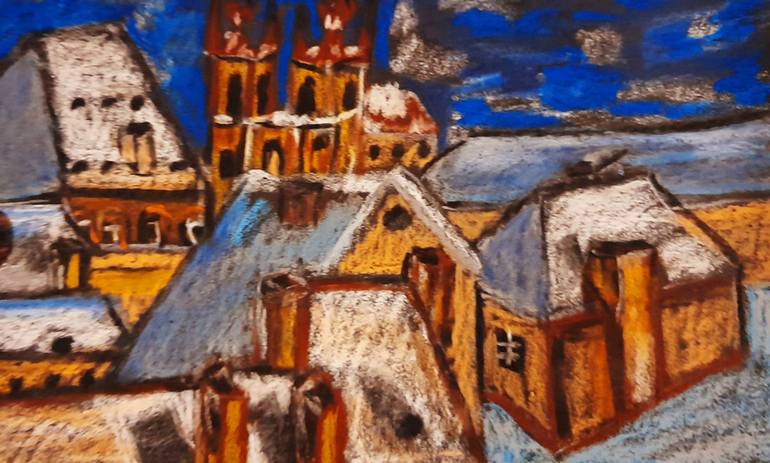 Mountains Oil Pastel Drawing Drawing by Maryna Yasar