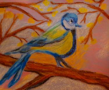 Chickadee Original Oil Pastel Painting thumb