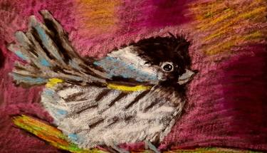 Chickadee Oil Pastel Painting thumb