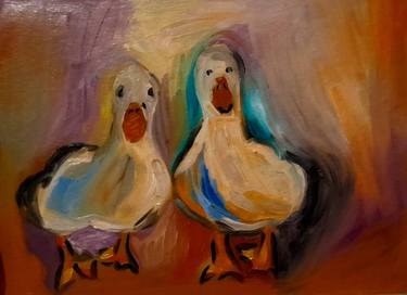 Original Oil Painting Ducks Friendship thumb