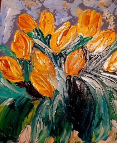 Original Oil Painting Tulips Impasto thumb