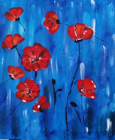 Poppy acrylic painting Red Flowers Original Art thumb