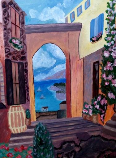 Italy acrylic painting Cityscape Artwork Seascape Art thumb