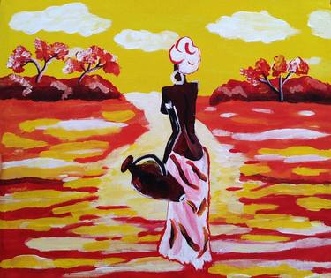Africa original acrylic painting Black Woman Art Asian Artwork thumb