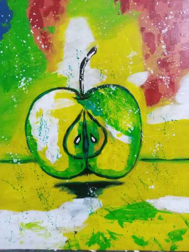 Apple acrylic painting Still life Artwork Green Pop Art thumb