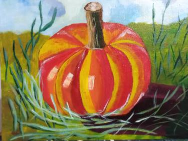 Pumpkin, acrylic painting Autumn Art Landscape Artwork Original thumb