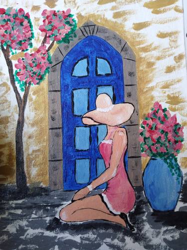 Greece painting Female figure Art Seaside City Artwork thumb