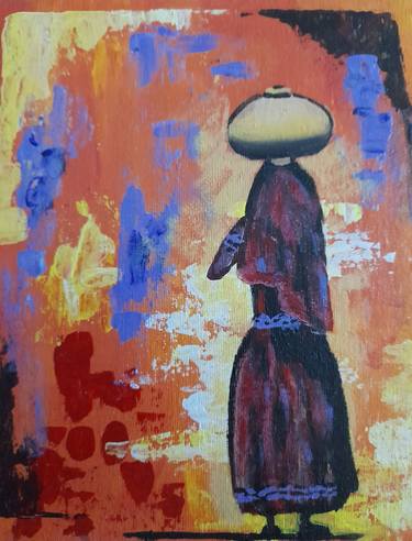 Africa acrylic painting Asian Woman Art Indian Artwork thumb