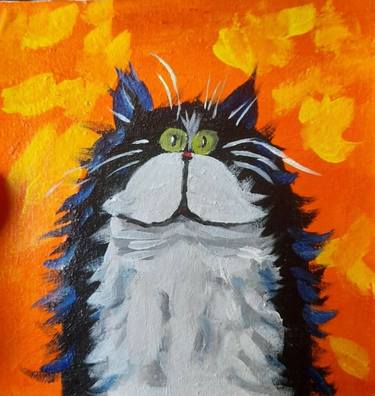Cat acrylic painting Animal Art Pet Artwork thumb