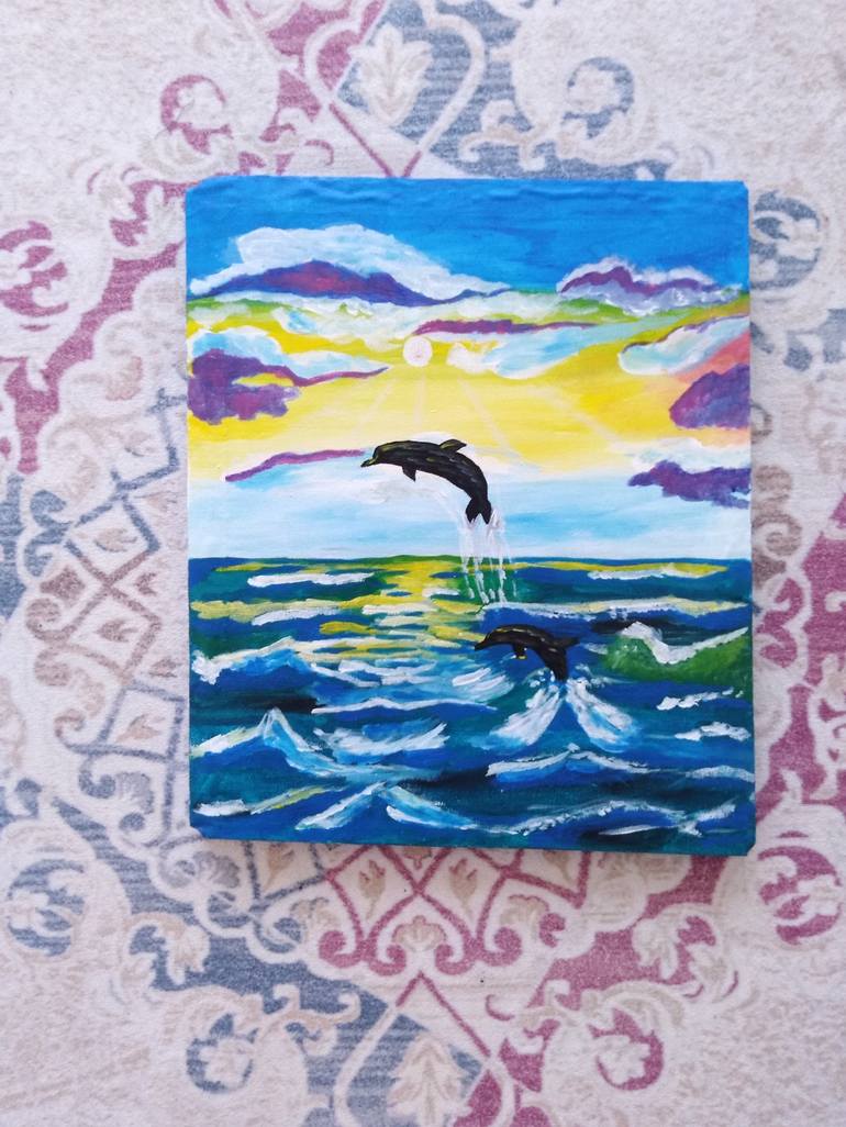 Original acrylic seascape painting deals created on stretched canvas