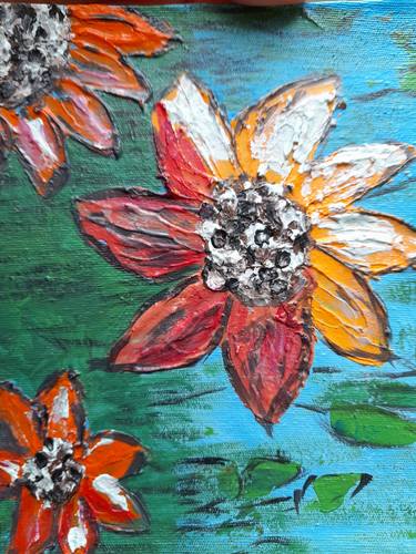 Flowers acrylic painting Sunflower Art Impasto Artwork thumb