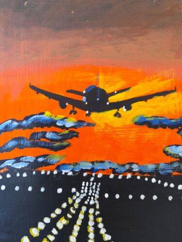 Airplane original acrylic painting 23*23 cm thumb