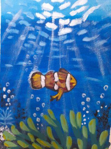 Gold fish original acrylic painting sealife art Sea Animals Art thumb