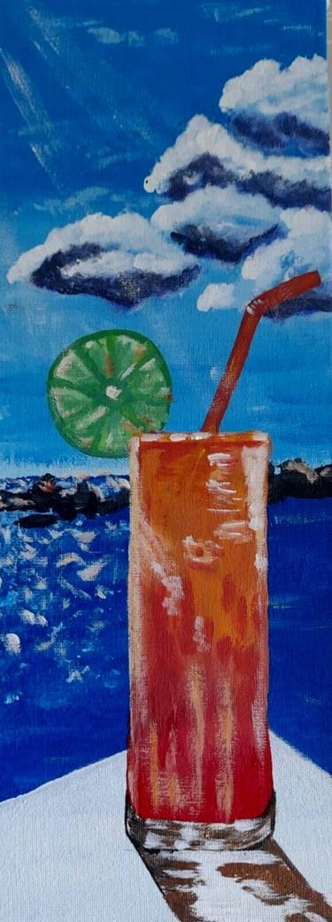 Orange juice painting Seascape Original Artwork Sky Art thumb