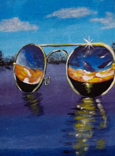 Sunglasses original Art seascape acrylic painting Summer Art thumb