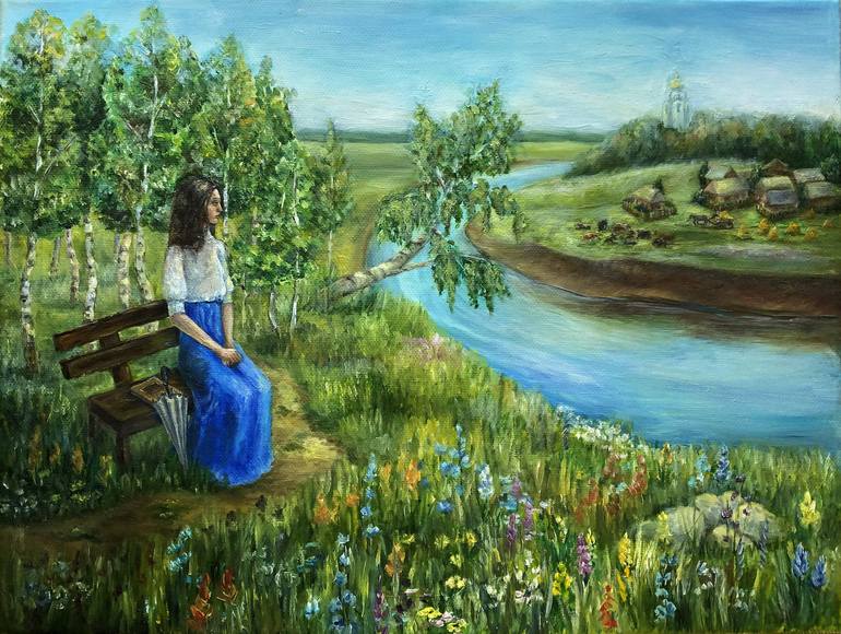 russian landscape with a girl Painting by Anna Matyukhina | Saatchi Art