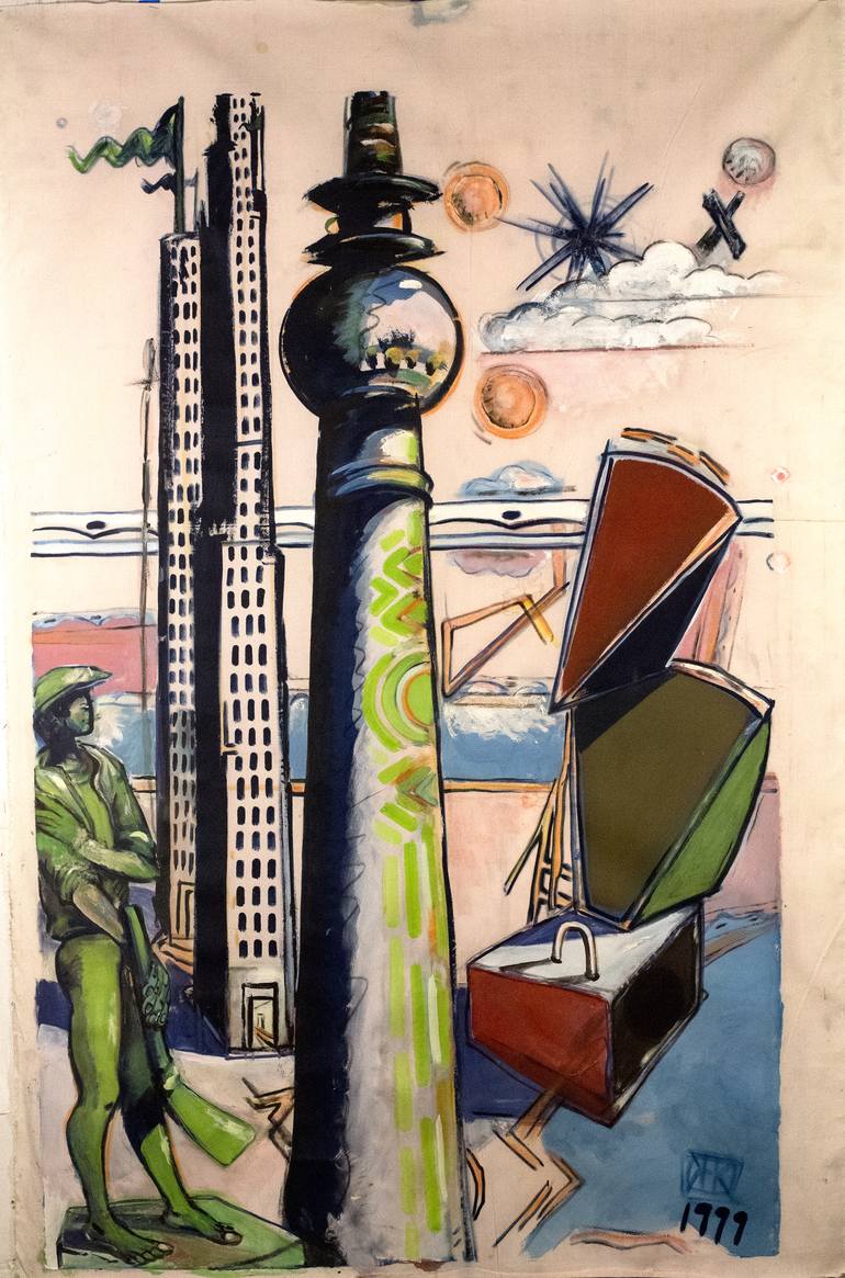 Original Surrealism Cities Painting by Karl Heinz Kahne