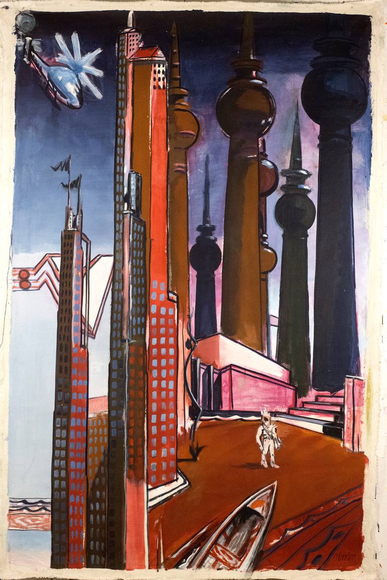 Original Dada Cities Painting by Karl Heinz Kahne