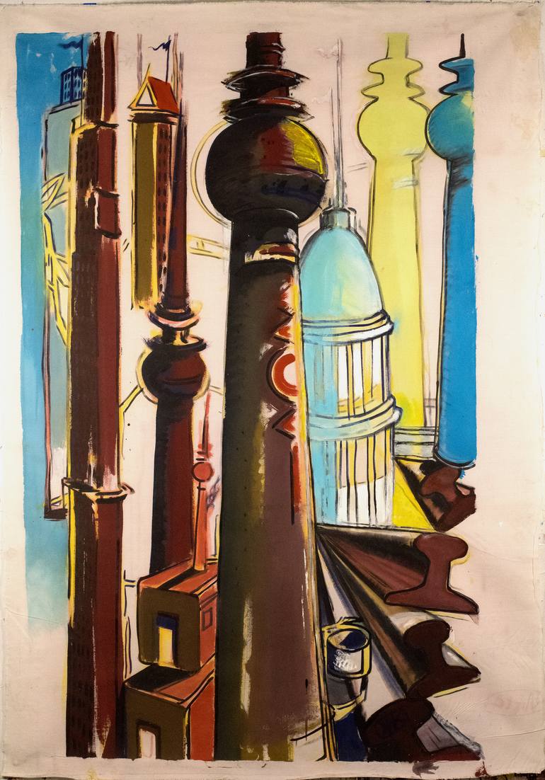 Original Dada Cities Painting by Karl Heinz Kahne