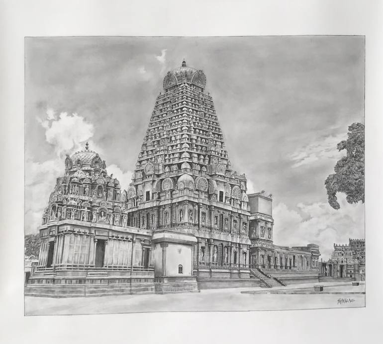 Tanjore Big Temple Drawing by Shruthi Sakthi Anish | Saatchi Art