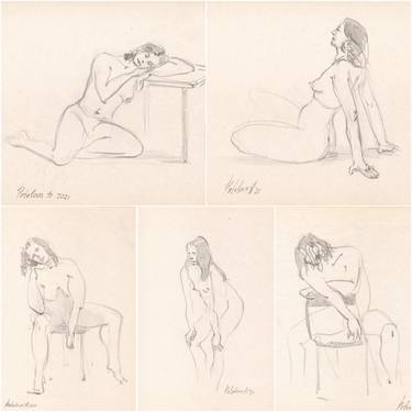 Set of 5 sketches of a nude female figure thumb