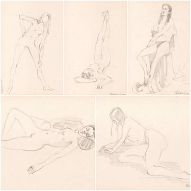 SET OF FIVE SKETCHES OF A NUDE FEMALE FIGURE №2 thumb