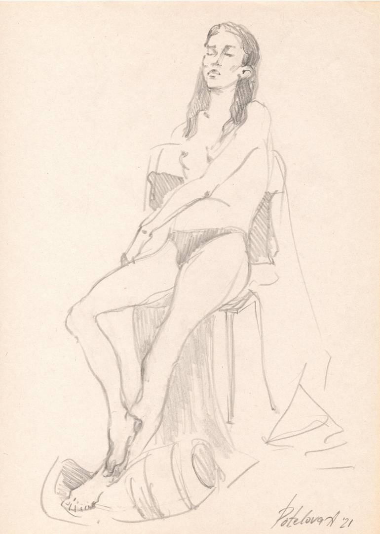 Original Nude Drawing by Anastasia Potelova