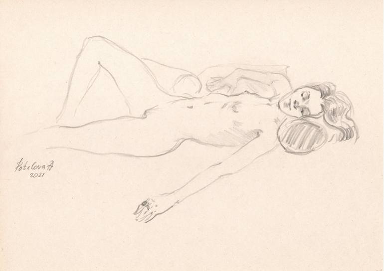 Original Realism Nude Drawing by Anastasia Potelova