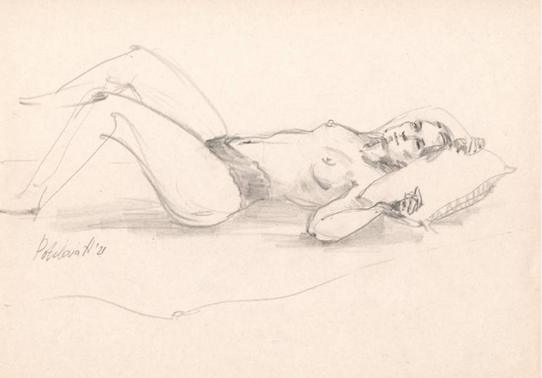 Original Realism Nude Drawing by Anastasia Potelova