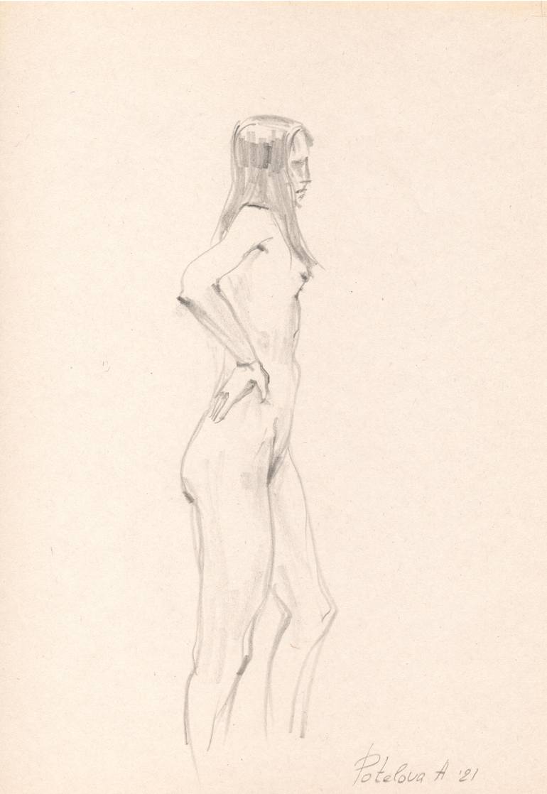 Original Realism Nude Drawing by Anastasia Potelova