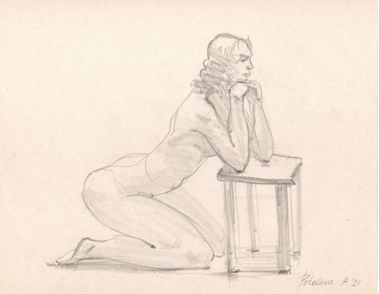 Original Realism Nude Drawing by Anastasia Potelova