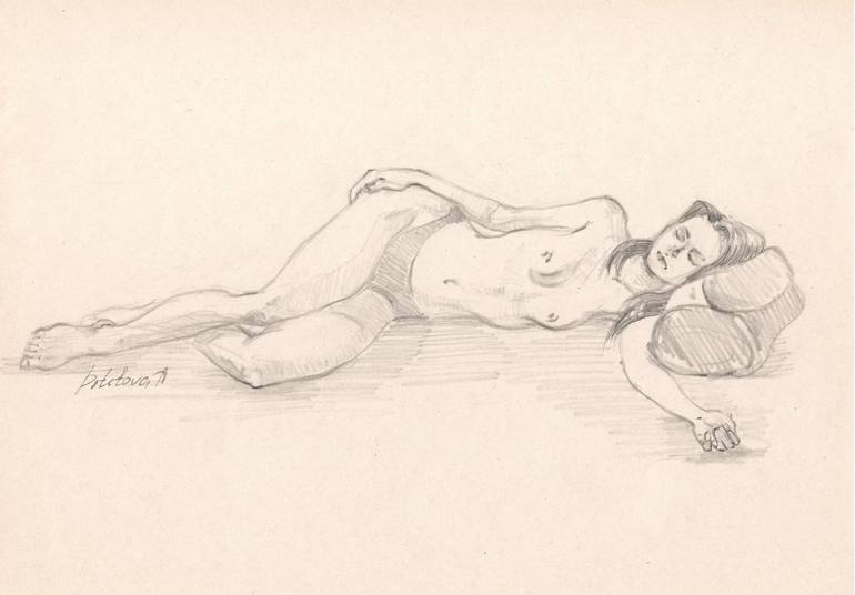 Original Realism Nude Drawing by Anastasia Potelova
