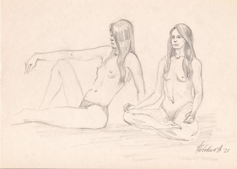 Original Realism Nude Drawing by Anastasia Potelova